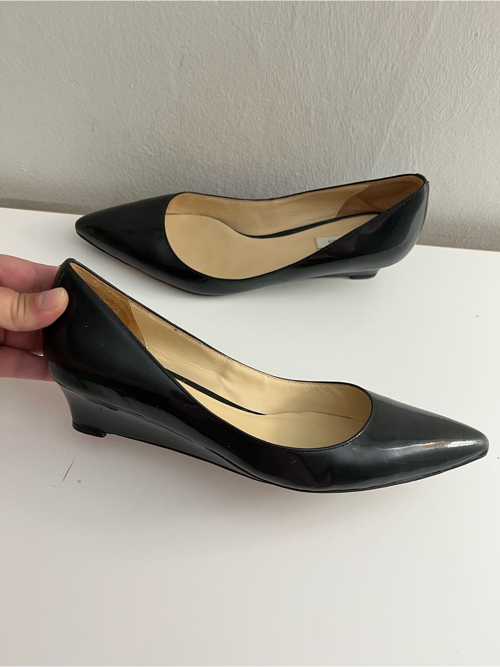 Cole Haan Bradshaw Black Patent Leather Pointed Toe Wedges Size 6.5